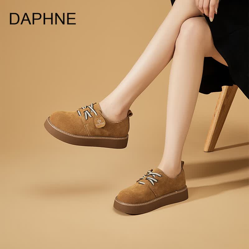 DAPHNE达芙妮乐福鞋女2026春季新款复古风潮流厚底增高百搭系带舒适勃肯单鞋 驼色 40