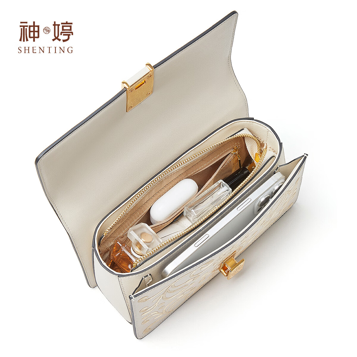 神婷七夕情人节礼物送女朋友刺绣包包女款高级感轻奢单肩斜挎包送老婆 月光白