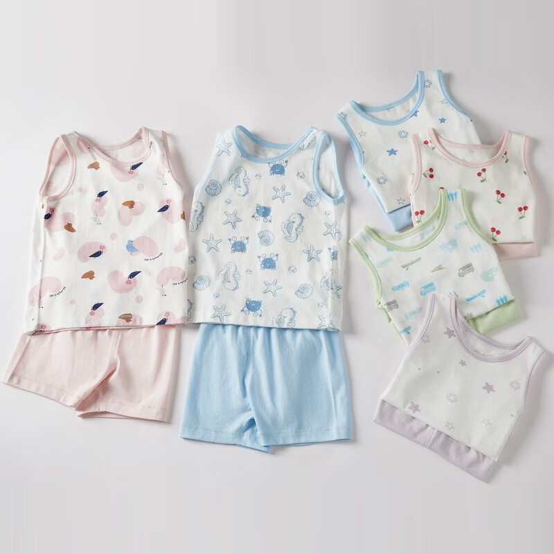 丽婴房（Les enphants）男女童夏季纯棉背心套装素色睡衣套装家居服套装夏季 【100%棉】巴黎鸟语 120 cm/6岁