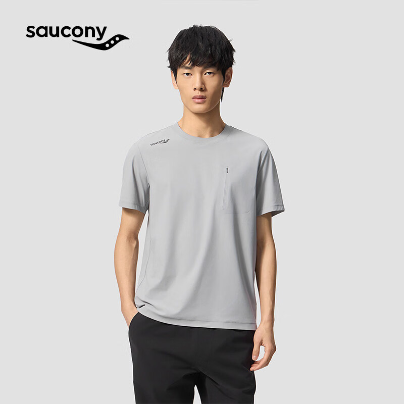 SAUCONY索康尼男春夏干爽舒适轻薄透气经典宽松圆领短T 暗银灰 L