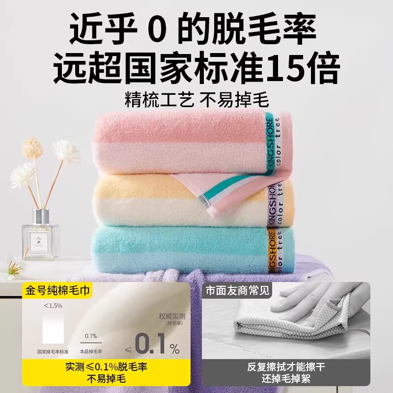 金号A类100纯棉家用男女简约双拼色加厚柔软吸水品质毛巾 （100%新疆棉/A类标准）黄色2条