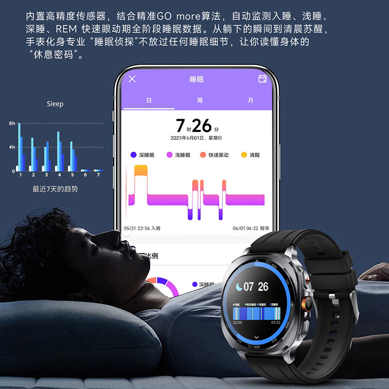KPEP【GPS多星定位】北斗GPS定位轨迹户外跑步防水心率血氧睡眠监手表 硅胶黑