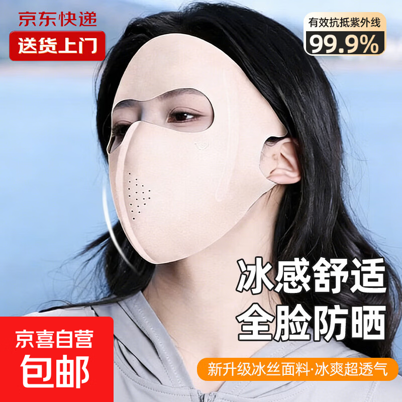 夏季防晒紫外线冰丝轻薄透气护眼角口罩新款基尼全脸防晒面罩 包脸防晒口罩-浅粉色 1个