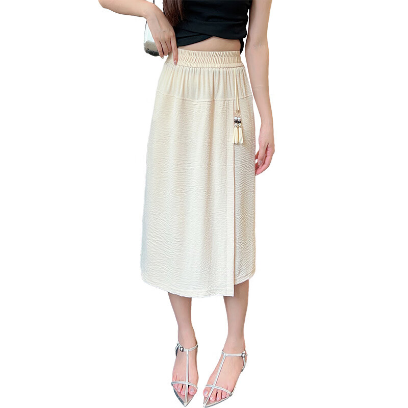 锦豪纶裙子百搭裙裤夏季新款魔术阔腿高腰显瘦中长休闲裤舒适显瘦裤子 白色 M