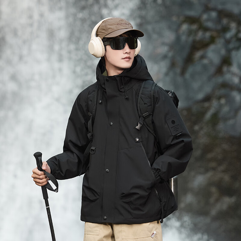 JEANSWEST OUTDOOR户外冲锋衣男2026春季情侣防风防水登山服外套夹克上衣99 黑色 【男女同款】 3XL