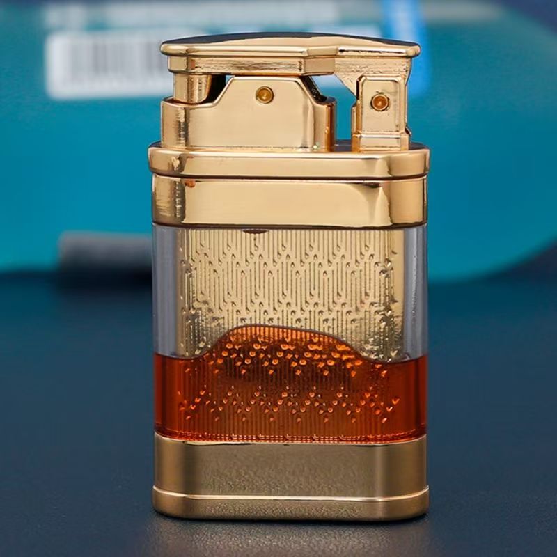 首领正品透明油仓煤油打火机创意齿轮联动侧滑点火个性送男友生日礼物 蓝冰【礼盒装】 豪华版【送火石棉芯+133毫升煤油】