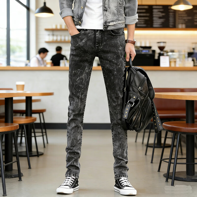 ZOCNA夏季薄款修身牛仔裤男四季款 紧身潮牌男小脚休闲长裤子 XXY深雪花7016 34 腰围2尺7/推荐体重155-165斤