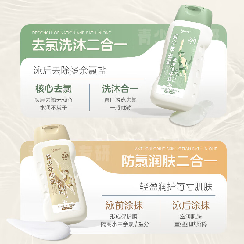 袋鼠杰克游泳去氯防氯洗发水沐浴露二合一青少年儿童游泳装备防氯润肤乳 【泳前护肤不伤肤】青少年防氯润肤乳*1瓶