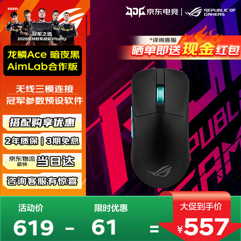 ROG玩家国度 龙鳞ACE/龙鳞mini迷你/龙鳞2电竞游戏鼠标轻量化有线无线蓝牙三模 RGB灯效RA外设 龙鳞ACE-暗夜黑AimLab合作版 京东折扣/优惠券