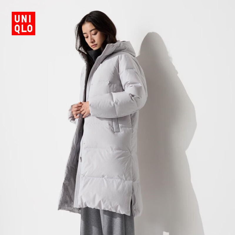 优衣库女装无缝羽绒长大衣/厚羽绒保暖外套473548 02 浅灰色 XL /165/92A