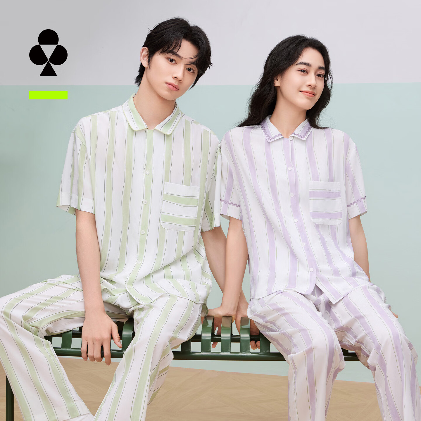 有棵树男士睡衣男防螨新款春夏季情侣凉感套装家居服女 【男款】脉络绿 XL