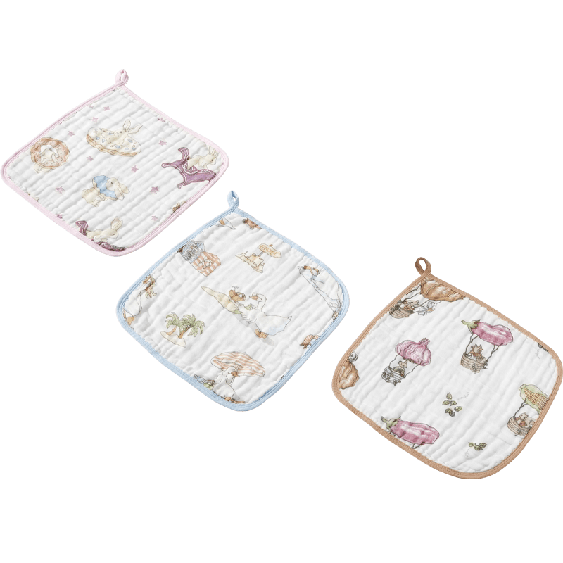 十月结晶婴儿小方巾儿童毛巾纯棉纱布口水巾宝宝洗脸巾新生儿超软手帕 (假日海滩*2+甜心兔*2+蔬果晴空*2) 30×30(cm)