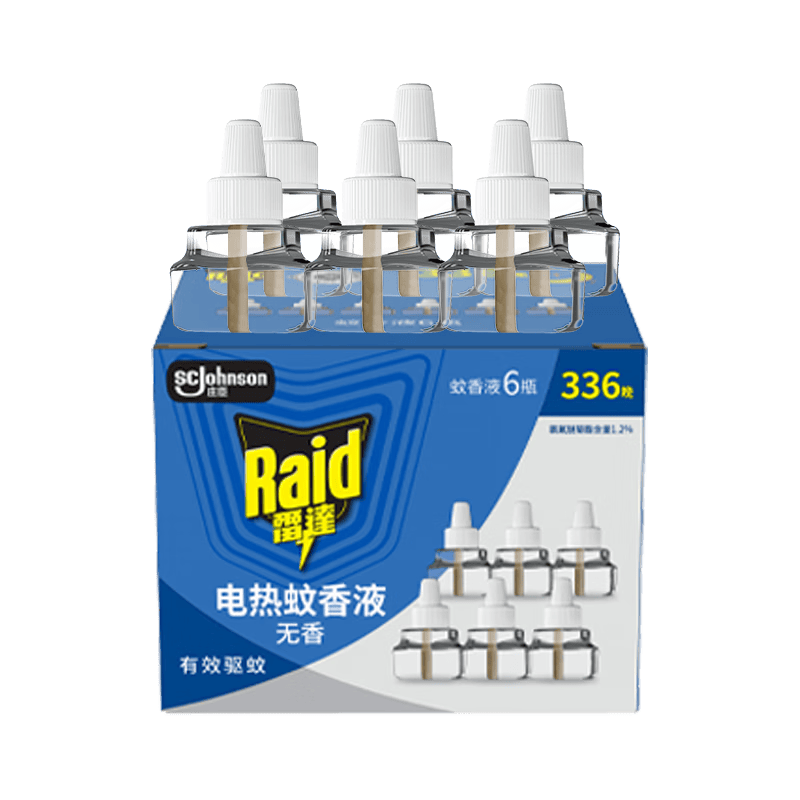 雷达（Raid）电热蚊香液  336晚6瓶装替换装 无加热器无香型 驱蚊液驱蚊用品