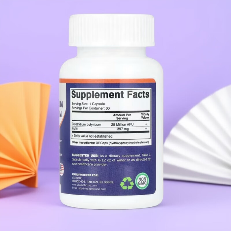 NUTRICOST美国Vitamatic丁酸梭菌2500 万 AFU 60粒胶囊含益生元菊 NUTRICOST美国Vitamatic丁酸梭菌 60粒*1瓶