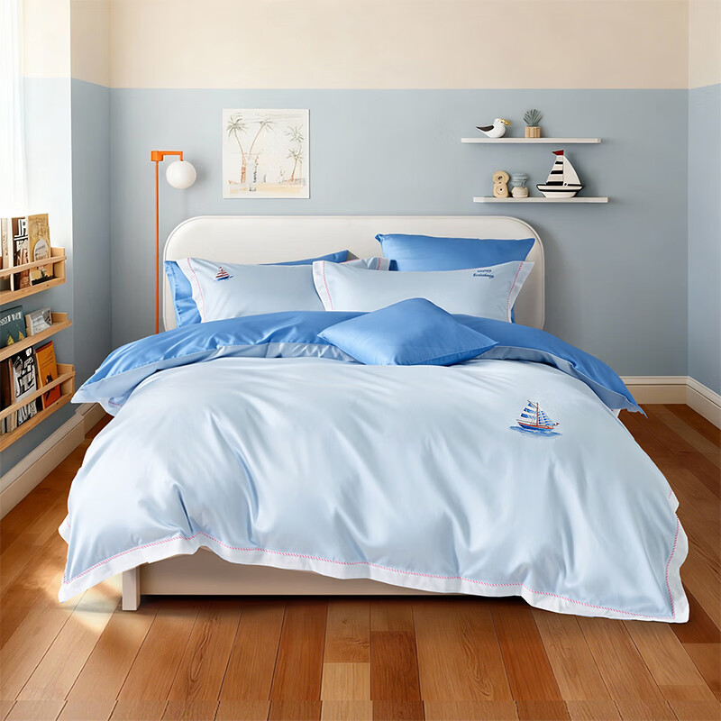 水星家纺儿童三件套100支长绒棉套件A类纯棉100%纯棉裸睡高级感26新款套件 海滨航海梦 床单款 （被套150*210cm）