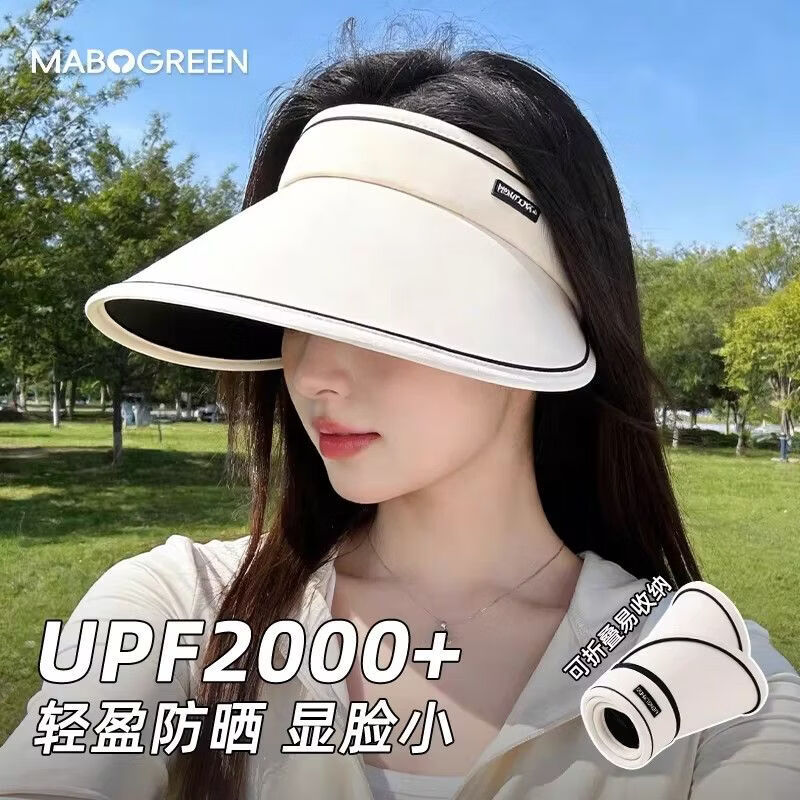 万宝绿黑胶遮阳帽女式防晒防紫外线可折叠2026新款空顶加大帽檐透 黑胶底丨霜奶白【可折叠丨可调头围】