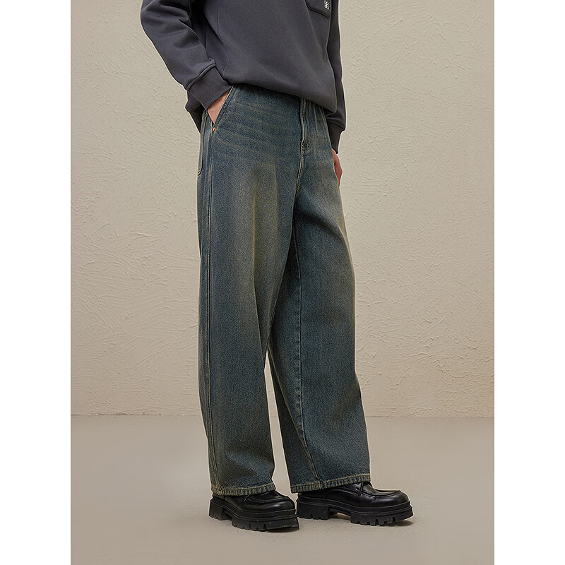 GXG男装2024年宽松阔腿牛仔裤男蓝色170/M