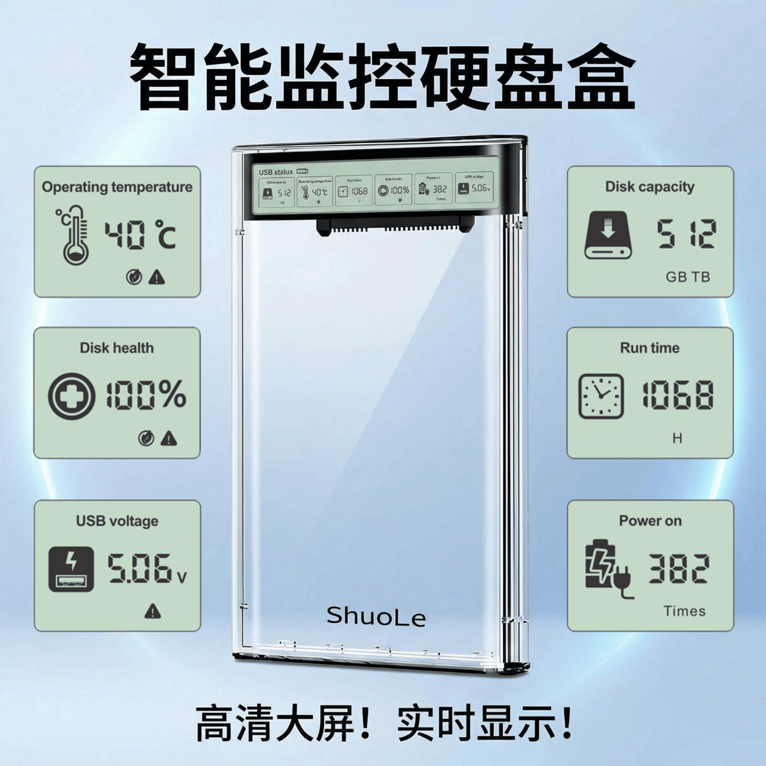 硕乐2.5英寸移动硬盘盒USB3.2数显款SATA固态外置机械笔记本通用 USB3.2标配