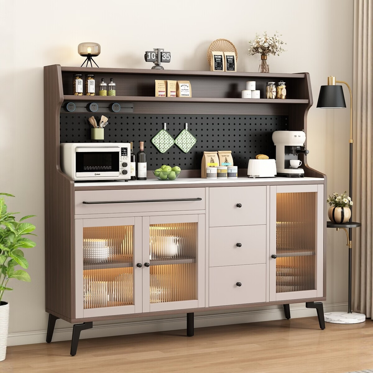 溥畔实木餐边柜现代简约客厅酒柜茶水柜靠墙一体小户型家用厨房收纳柜 支持定制/ 请谘询客服