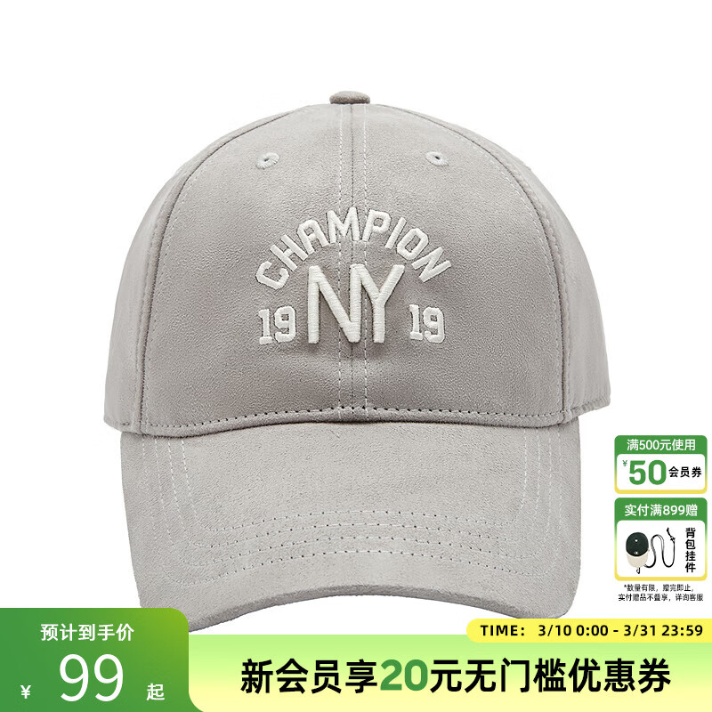 Champion冠军秋季新款美式潮牌弯檐棒球帽男刺绣显瘦鸭舌帽女遮阳 浅灰 均码