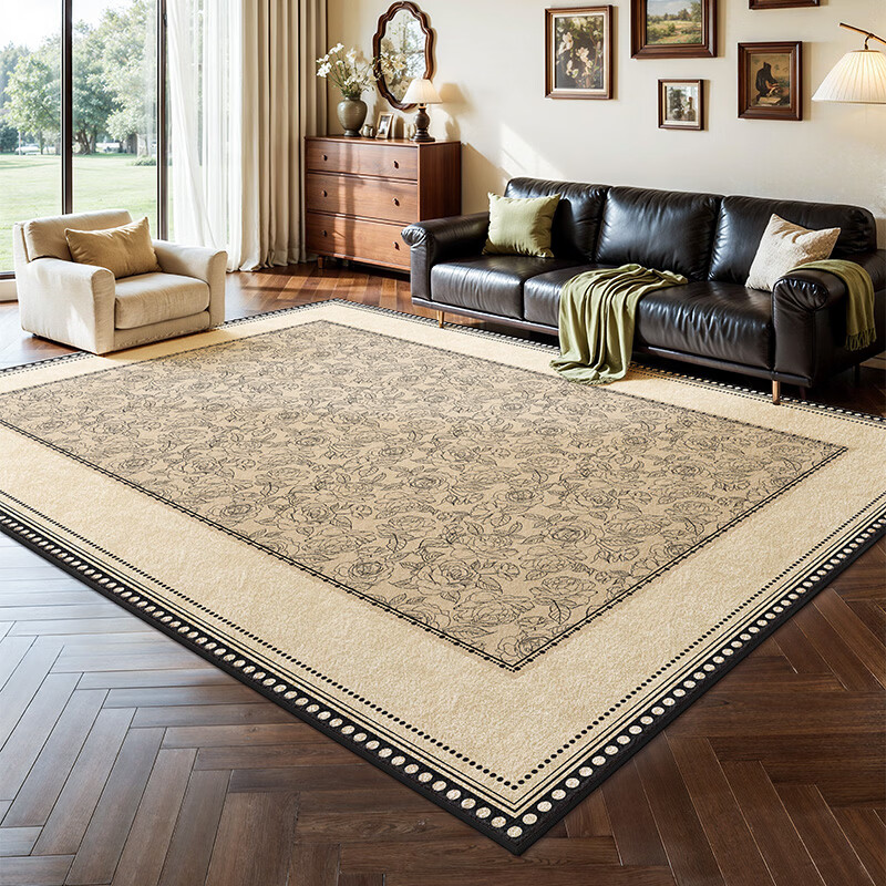 著忆中古风地毯客厅2026新款法式复古沙发轻奢高级感免洗可擦卧室地垫 S波斯绒-塞纳夜玫瑰 定制尺寸【联系客服】