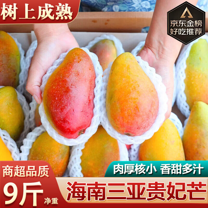 译优农正宗海南三亚贵妃芒果当季现摘新鲜热带水果红金龙芒果 净重9斤大果【单果150-250g】精选 京东折扣/优惠券