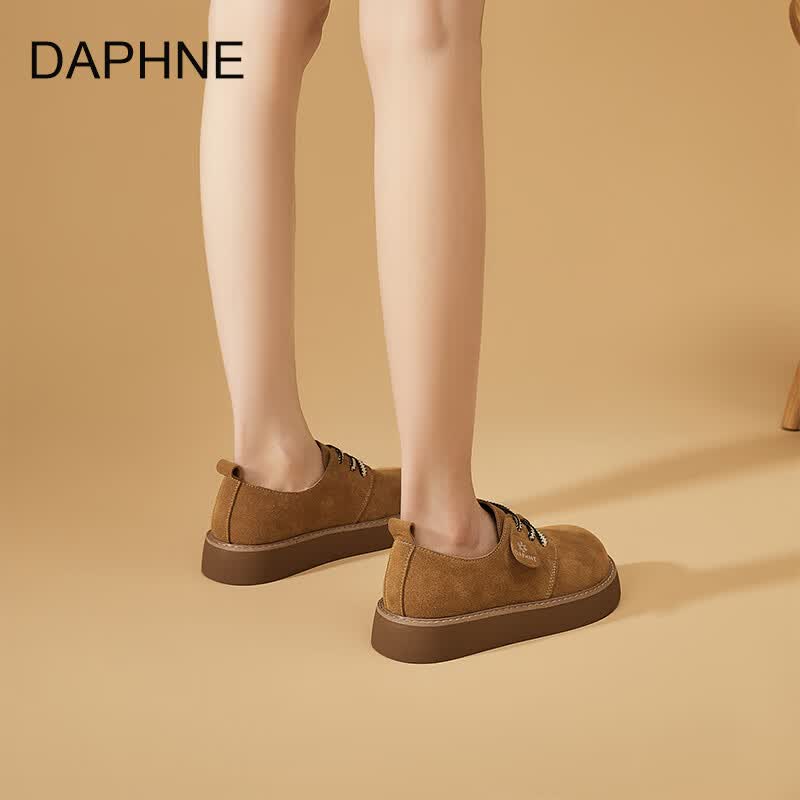 DAPHNE达芙妮乐福鞋女2026春季新款复古风潮流厚底增高百搭系带舒适勃肯单鞋 驼色 40