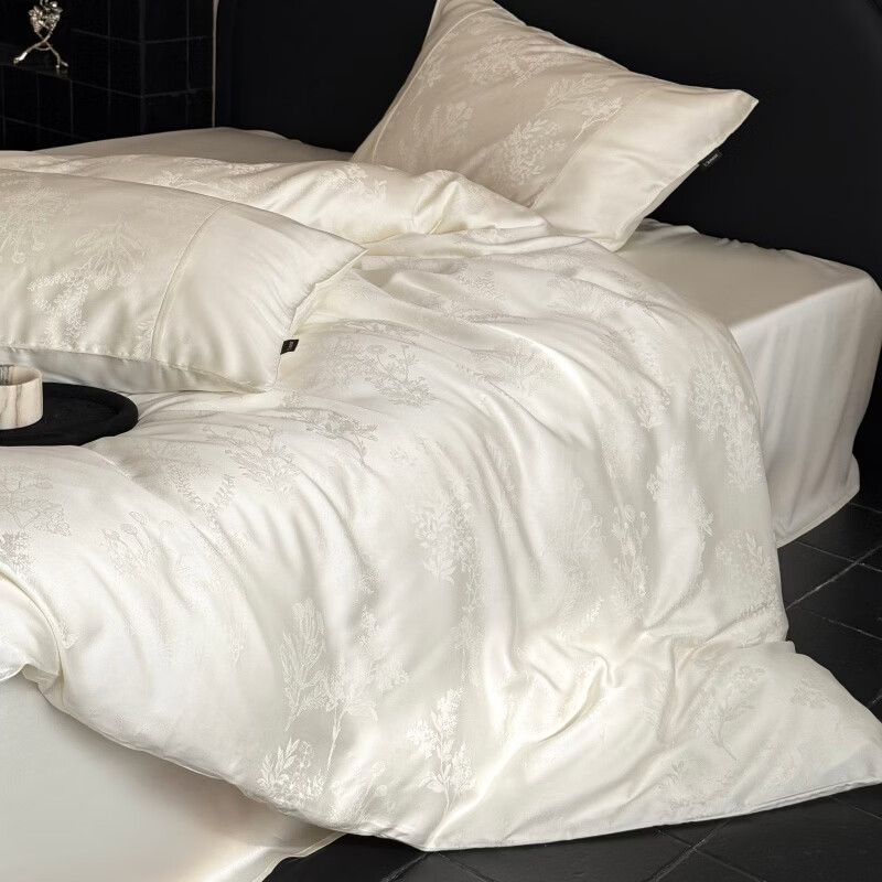 ROLAND LIVE夏季60莱赛尔天丝提花四件套丝滑凉感被套透气床单床上用品套件 LB 天丝套件-夜雨蔷薇白色 1.2米床 床单款 【被套150*200cm】