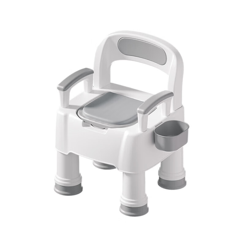 Jidaocook老人移动马桶成人坐便椅家用内便携蹲厕简易便盆孕妇尿桶坐便器室 硬坐圈款+室内桶+礼品+白色靠垫