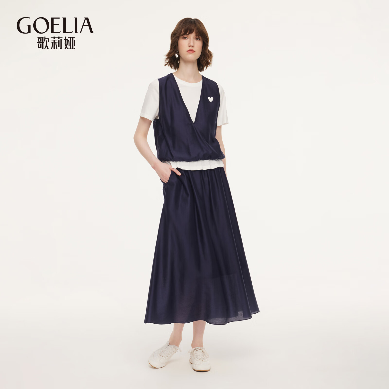 歌莉娅天丝套装女2026新款春夏高知穿搭一整套休闲假两件套装1F3JAB380 99U深蓝 S