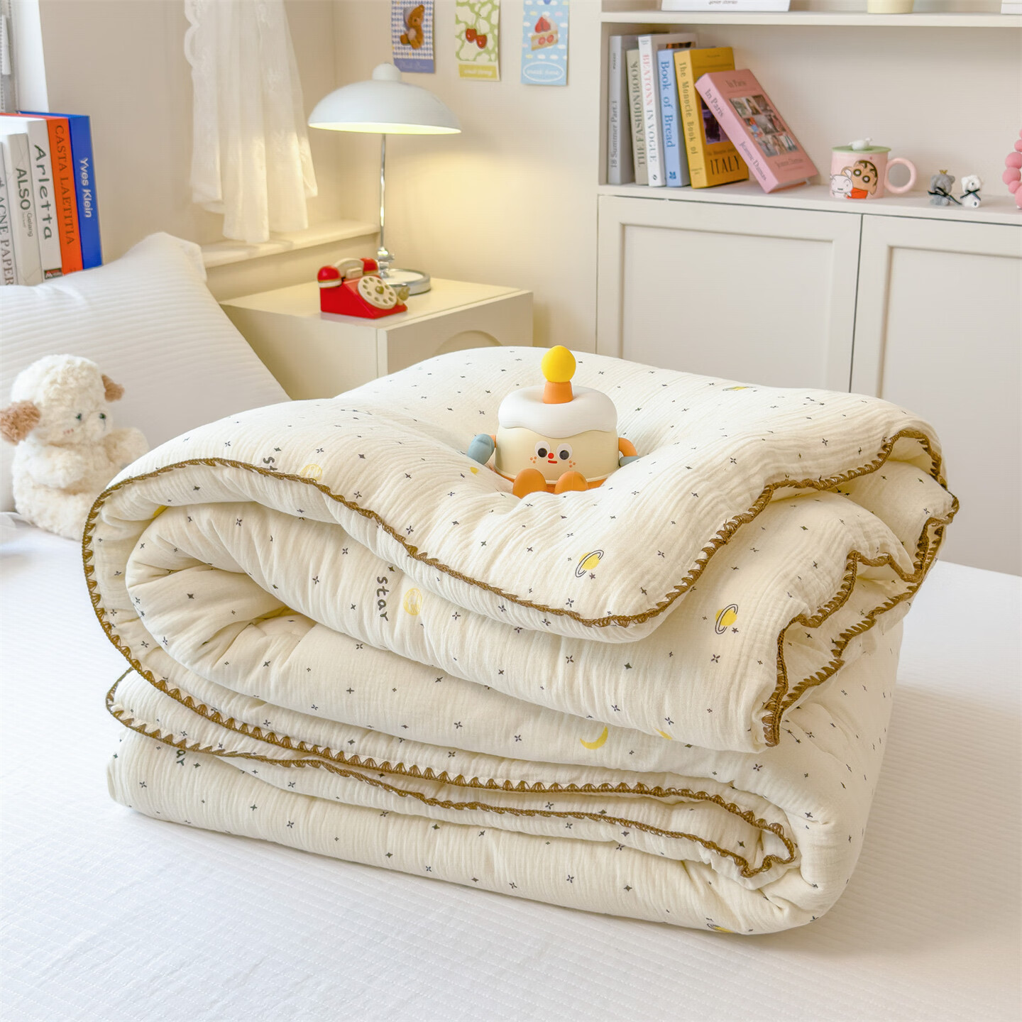 无印良品A类全棉皱皱纱儿童大豆被子春秋被纯棉空调被家用宿舍单人棉被芯 满天星【A类纯棉皱皱纱 大豆填充】 150cm*200cm4斤 【春秋被约4斤】