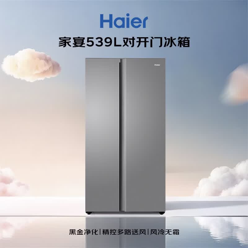 海尔(Haier)家宴539升对开门冰箱黑金净化一级变频超薄大容量家用电冰箱风冷无霜以旧换新 539L+黑金净化技术+99.99%抗菌率