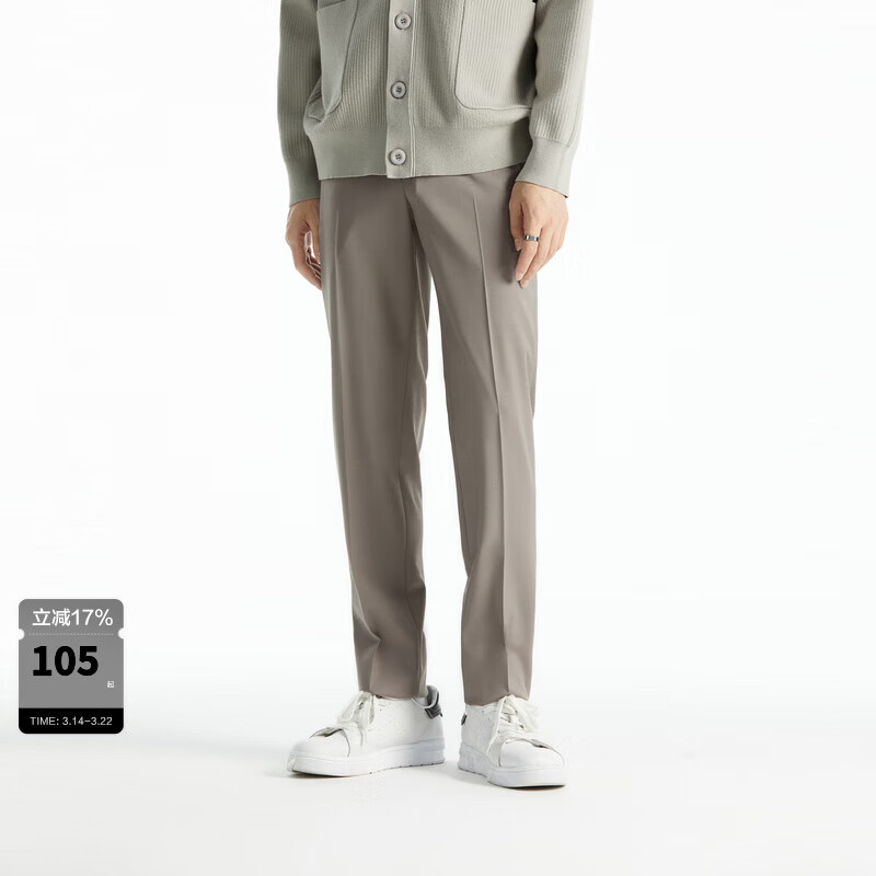 太平鸟男装羊毛休闲西装裤男商务修身B1GAD3X02 卡其1（修身） XL