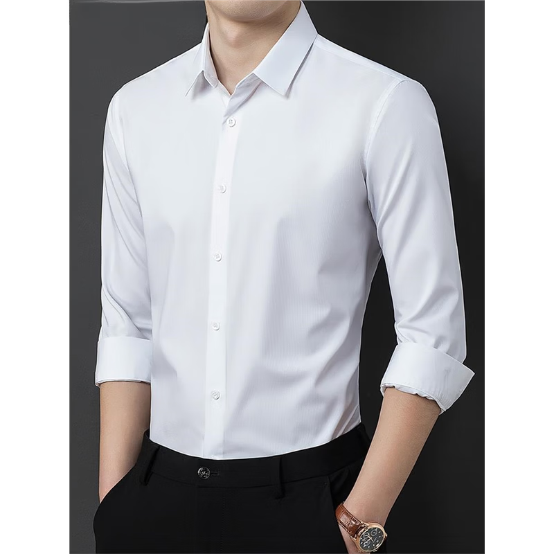 丨利郎丨桑蚕丝长袖衬衫男士纯色PD免烫商务休闲通勤伴郎粉色衬衣 白色 L 175/92A 建议135-155斤