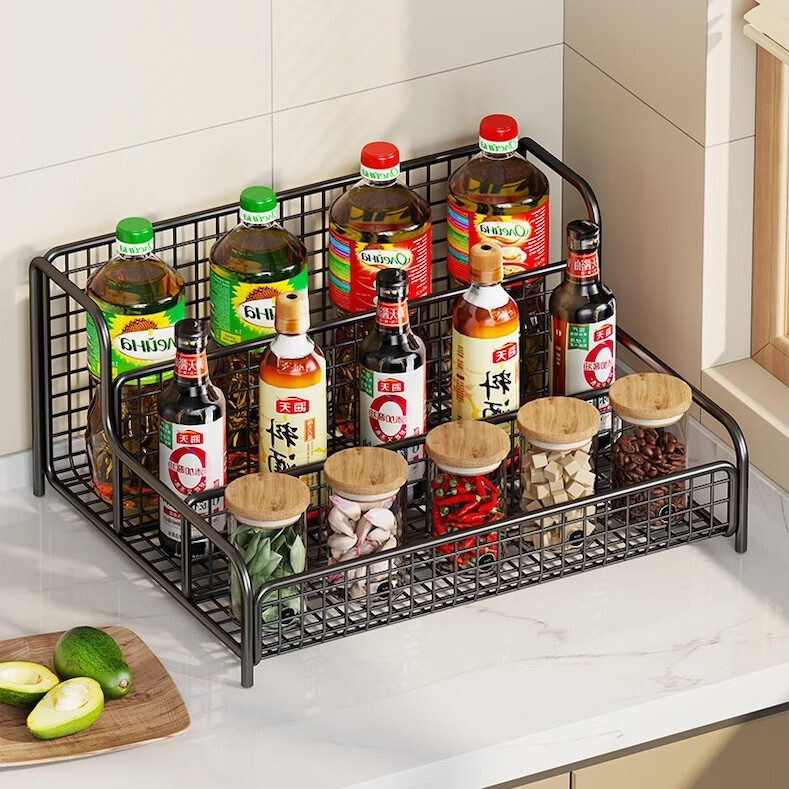 厨房调料置物架台置式多功能调味品架子调料架调味料放调料收纳架 草葱白3层大号置物架