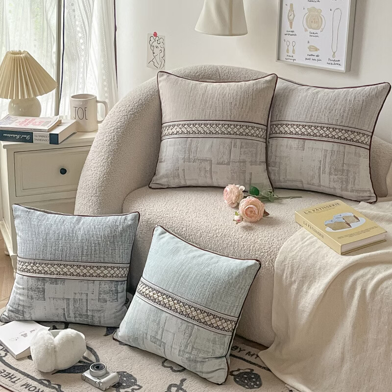 罗兰家纺民族风抱枕客厅沙发腰靠垫枕办公室抱枕含芯靠垫可拆洗方枕不含芯 HC 民族风提花抱枕-青雾绿色 45cm*45cm 枕套 【不含芯】