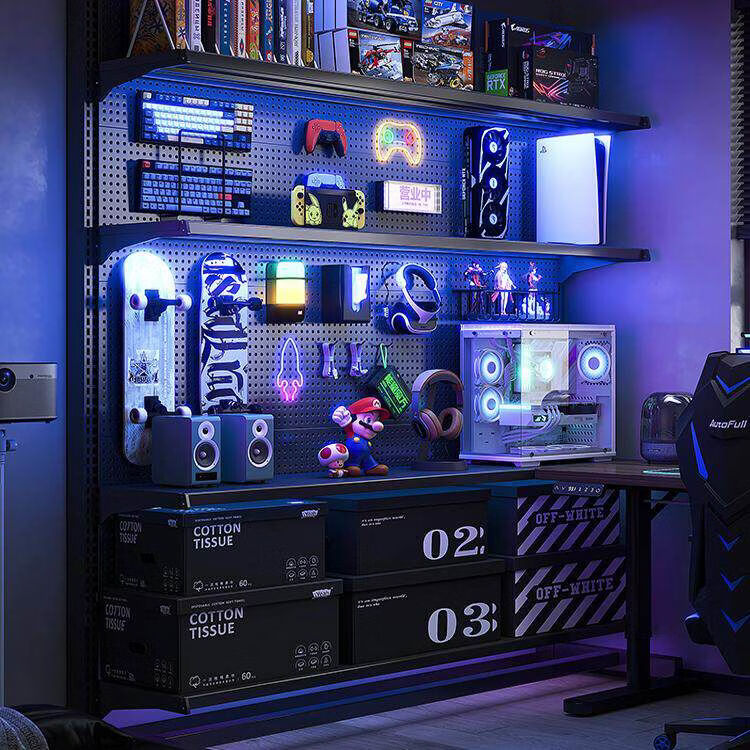 溥畔立式洞洞板置物架落电竞房间装饰收纳架电脑 月曜181*35*190附赠6层板+8洞洞板