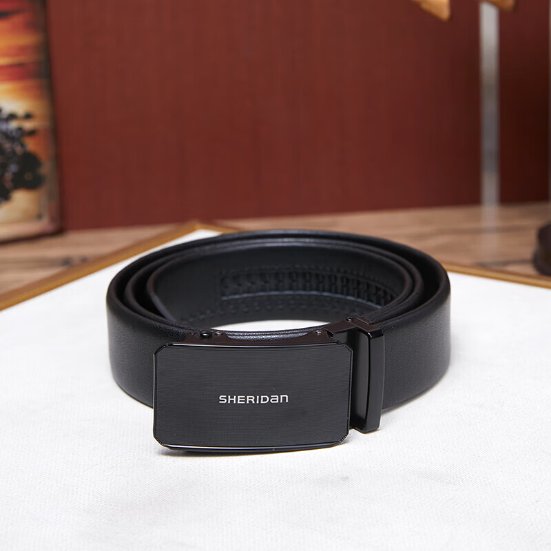 喜来登(SHERIDAN)男士自动扣牛皮皮带 商务休闲款 礼盒装 扣头随机发货 YZS141E(扣头随机,介意慎拍)
