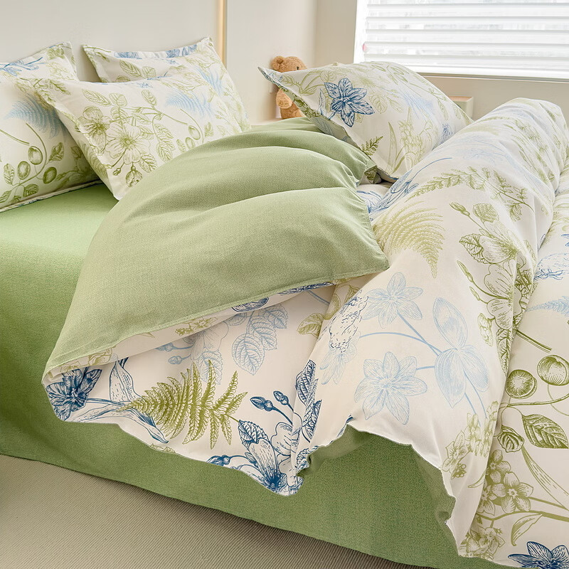 多兰诗（Duolanshi）春夏加厚磨毛四件套 ins四件套花卉田园风格床单被套四件套 鸟语花香M 2.0米 床单款 被套200*230 四件套