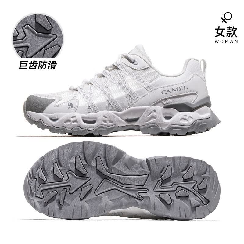 骆驼青岩登山鞋女士春夏透气防滑轻便耐磨徒步鞋男户外运动鞋子 F24B693074，白灰，女 【透网款】35,3 35