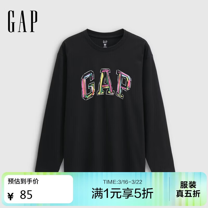 盖璞男女装秋季款logo涂鸦印花棉质宽松长袖T恤上衣787426