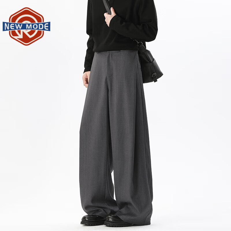 NEW OR MODE美式简约立体压褶西裤男春夏季潮牌cleanfit宽松慵懒感阔腿休闲裤 灰色【高品质】 M 【建议90-110斤】