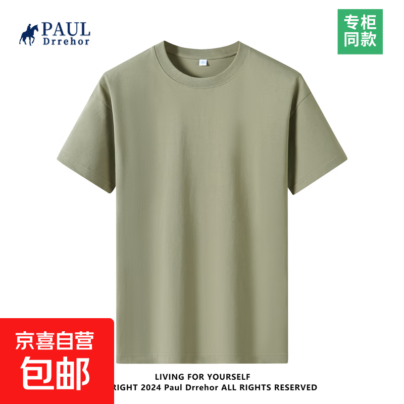 重磅纯棉短袖t恤男高档纯色印花休闲基础款内搭半袖打底衫 抹茶绿 2XL  155-170斤