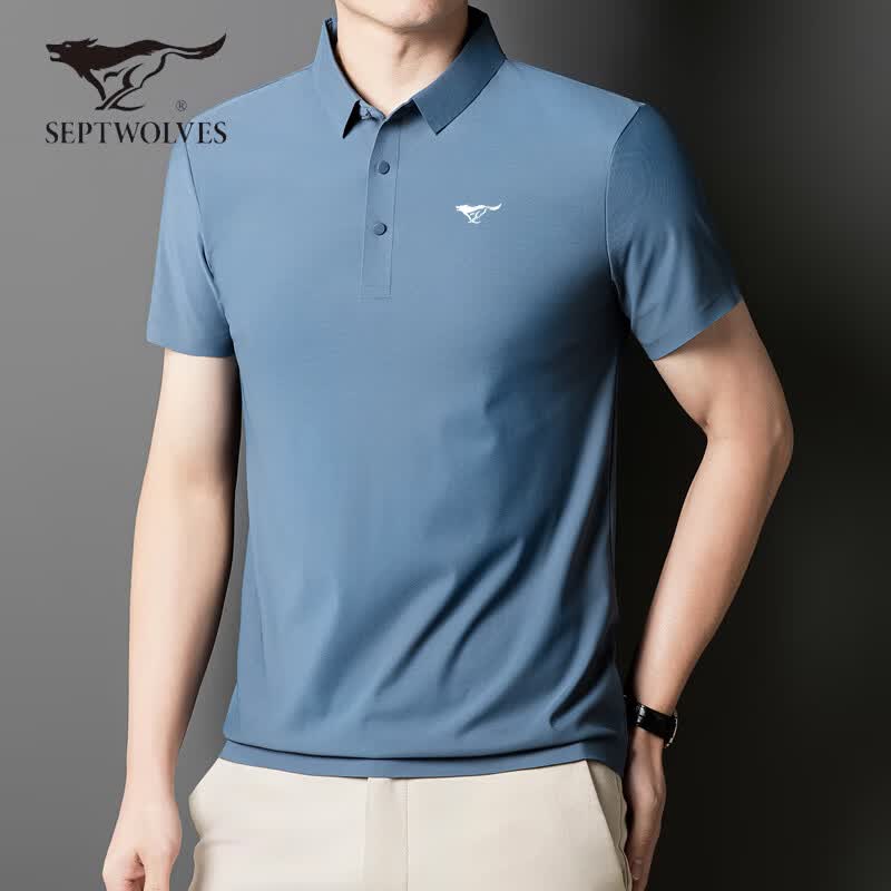 七匹狼高端Polo衫短袖T恤男夏季速干商务冰爽抗菌翻领打底t冰丝凉感男装 12358中灰色 3XL 建议体重165-180斤