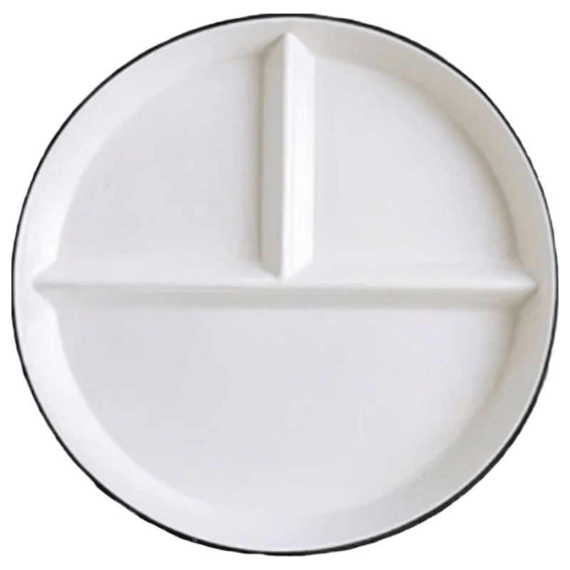 简约釉下彩黑线分餐盘新款减肥减脂三分格餐盘营养均衡搭配圆盘 黑线分餐盘 1个 8英寸