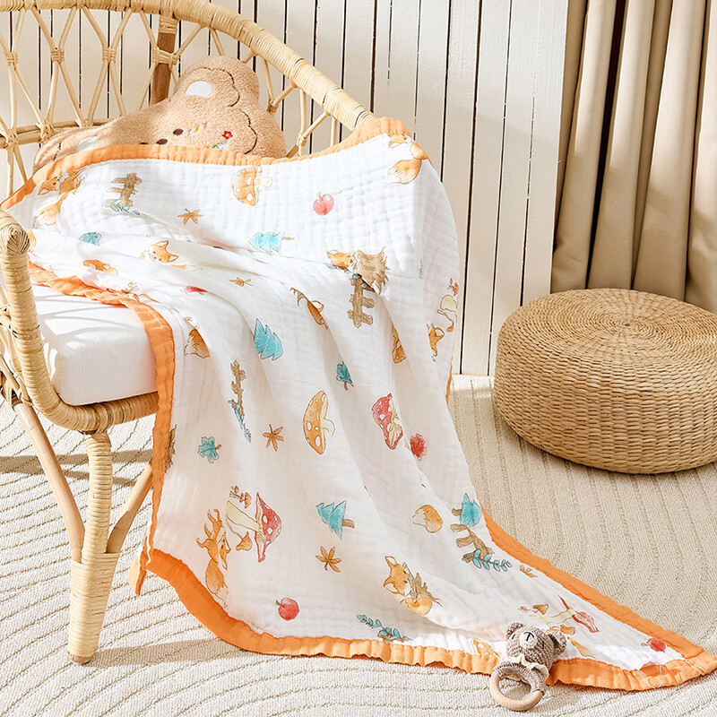 班杰威尔(Banjvall)宝宝浴巾6层纱布快速吸水新生儿浴袍包巾盖毯儿童洗澡巾大毛巾 热气球蓝 110*102cm