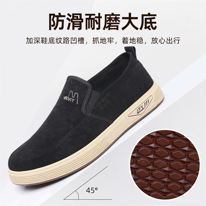 意迪森春季新款百搭懒人鞋防滑软底板鞋轻便透气舒适休闲鞋中老年爸爸鞋 黑色 单层 39 (245mm)