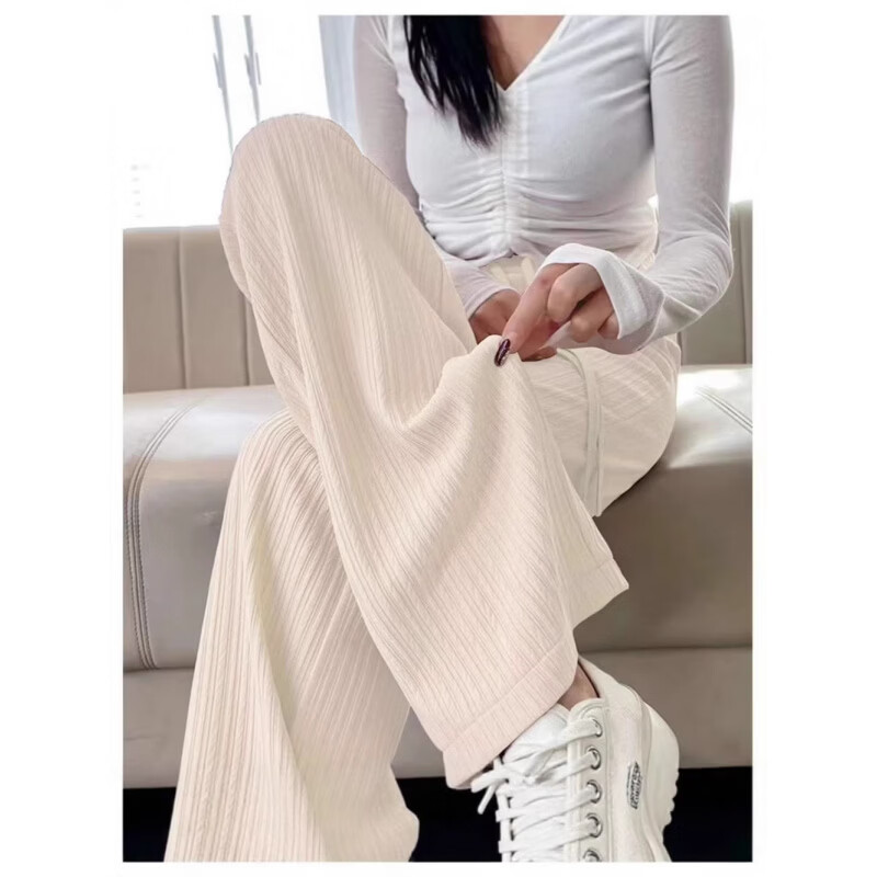 有只绵阔腿裤云朵轻盈窄版裤子女裤阔腿裤运动春夏休闲直筒裤夏打底裤 深灰色 均码 (80-140斤)裤长100CM 裤腰带统一米白