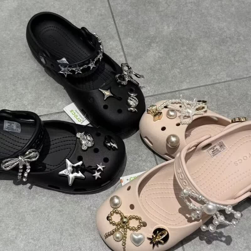 AFS CROCS芭蕾洞洞鞋一脚蹬平底沙滩凉拖鞋舒适百搭不臭脚约会必选 粉色 赠送随机鞋花 39-40 M7W9  39-40