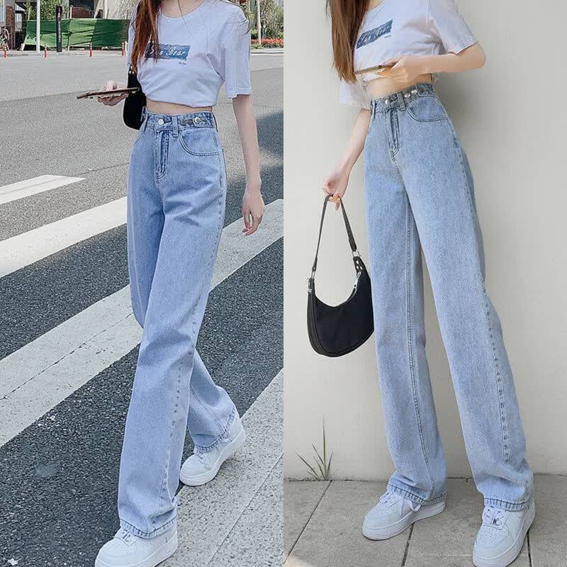 蝴蝶曼2026春夏高腰直筒牛仔裤女春宽松显瘦百搭休闲阔腿裤子韩版 浅蓝色 L 【参考详情页尺寸信息】